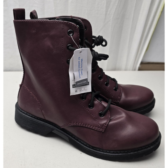 Women Vegan Leather Lace Up Lug Combat Dual Closure Boots Size US 9 - Picture 1 of 7